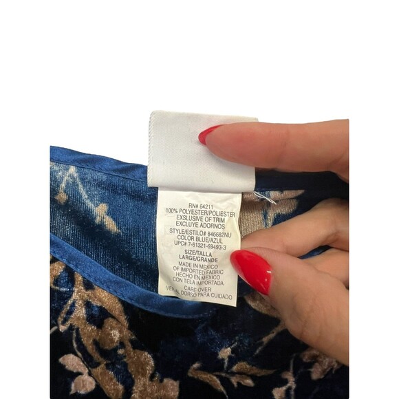 Vintage 90s Secret Treasures Women's Blue Velvet Floral Nightgown Babydoll Large - Picture 5 of 8